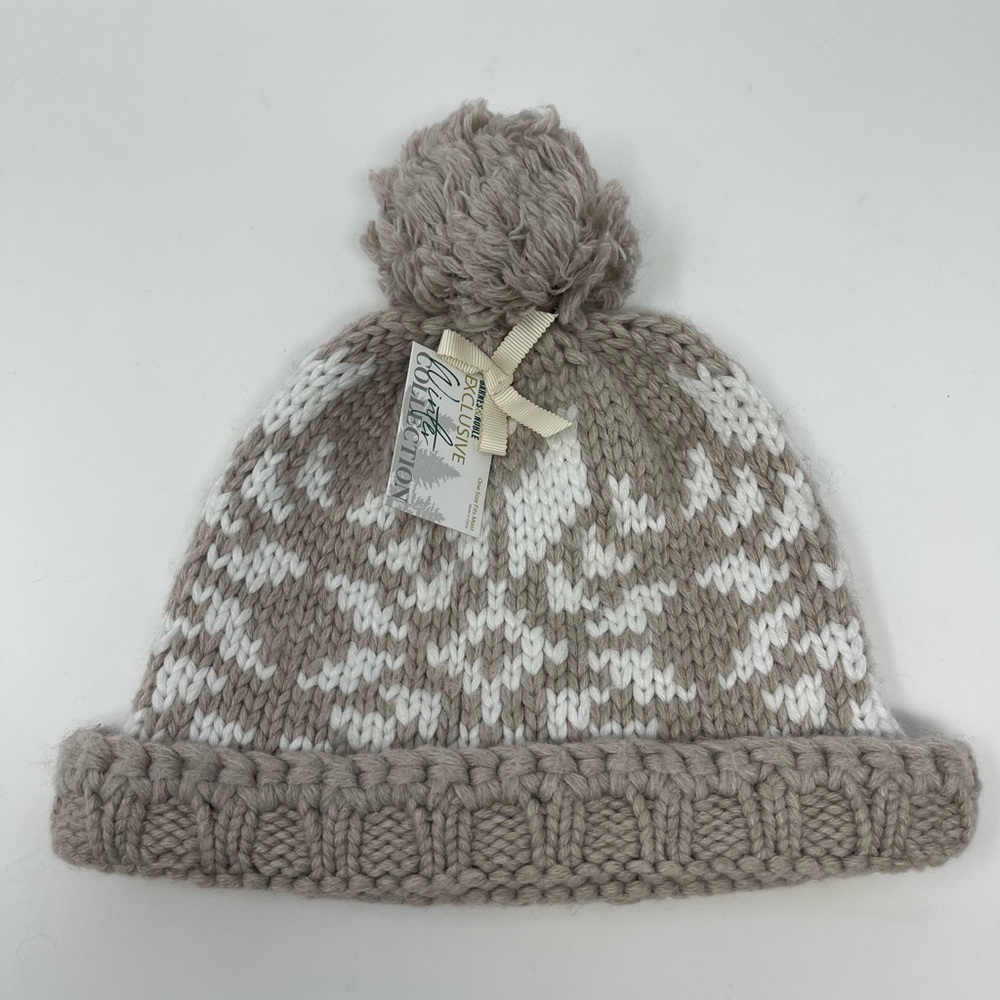 BARNES & NOBLE: Light Tan/White Knit Winter Collection Hat with Pom Pom